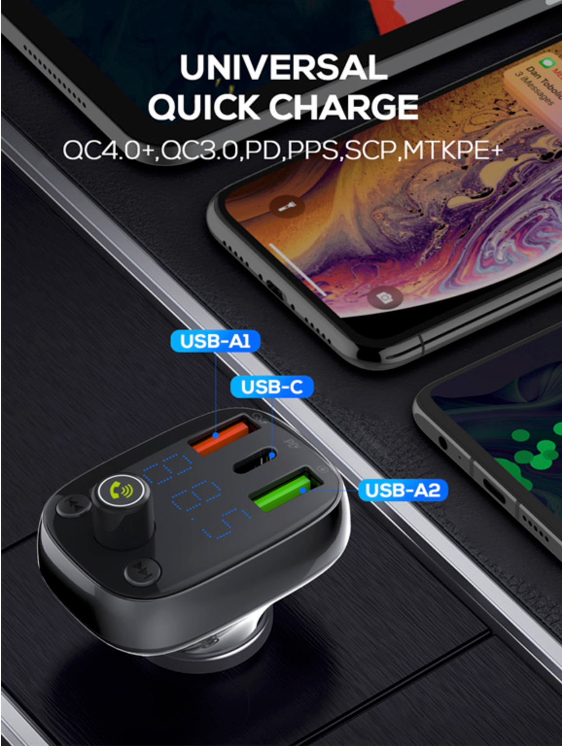 LDNIO C704Q Bluetooth Car Phone Fast Charger  Handsfree Adapter